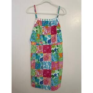 Vintage Y2K Lilly Pulitzer Party Patch Cotton Shift Dress Resort Preppy Size 10